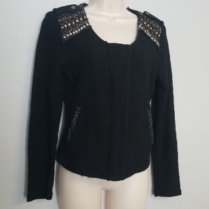 Miss Me Black Cotton Wool Top Zipper Cardigan